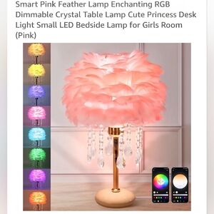 Feather LED Table Lamp with Crystal Accents - Pink